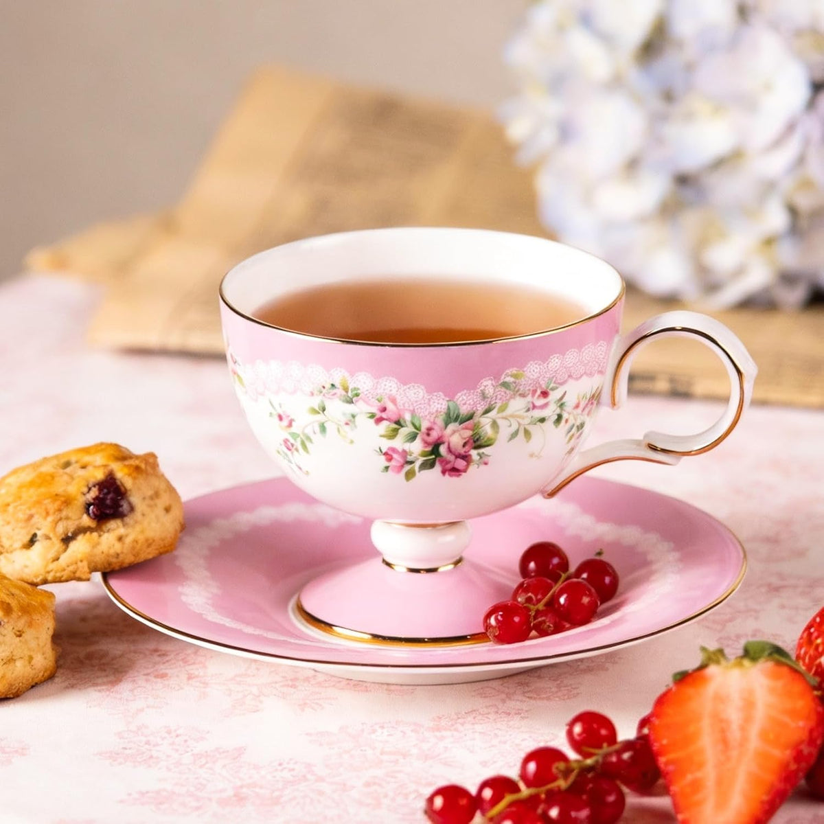 Tea Cups Set of 2,Ceramic Floral Pattern Demitasse Cup