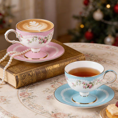 Tea Cups Set of 2,Ceramic Floral Pattern Demitasse Cup