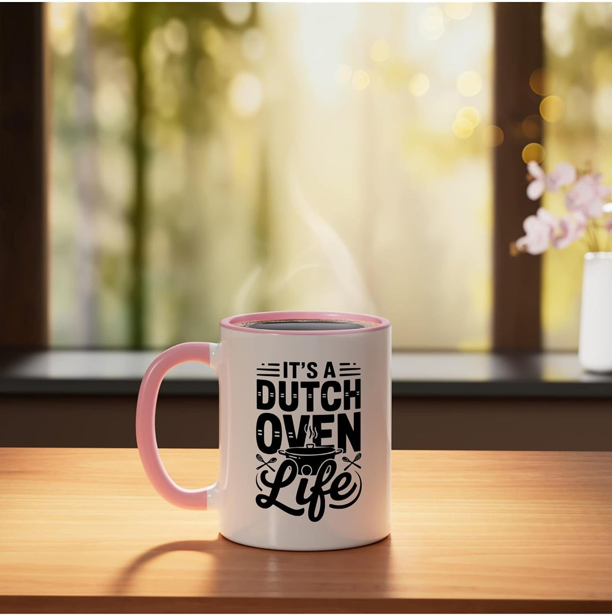 Dutch Oven Life Bread Baker Baking Home Ceramic Mug, Pink/White