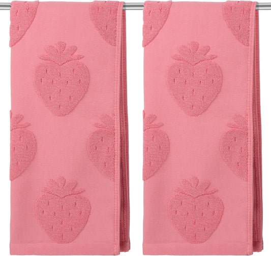 yuboo Pink Strawberry Hand Towels (Set of 2) - Soft Cotton Embossed Strawberry Towels for Bathroom and Kitchen, Cottagecore Kitchen Towels, Decorative Pink Farmhouse Hand Towels, 14"x29"