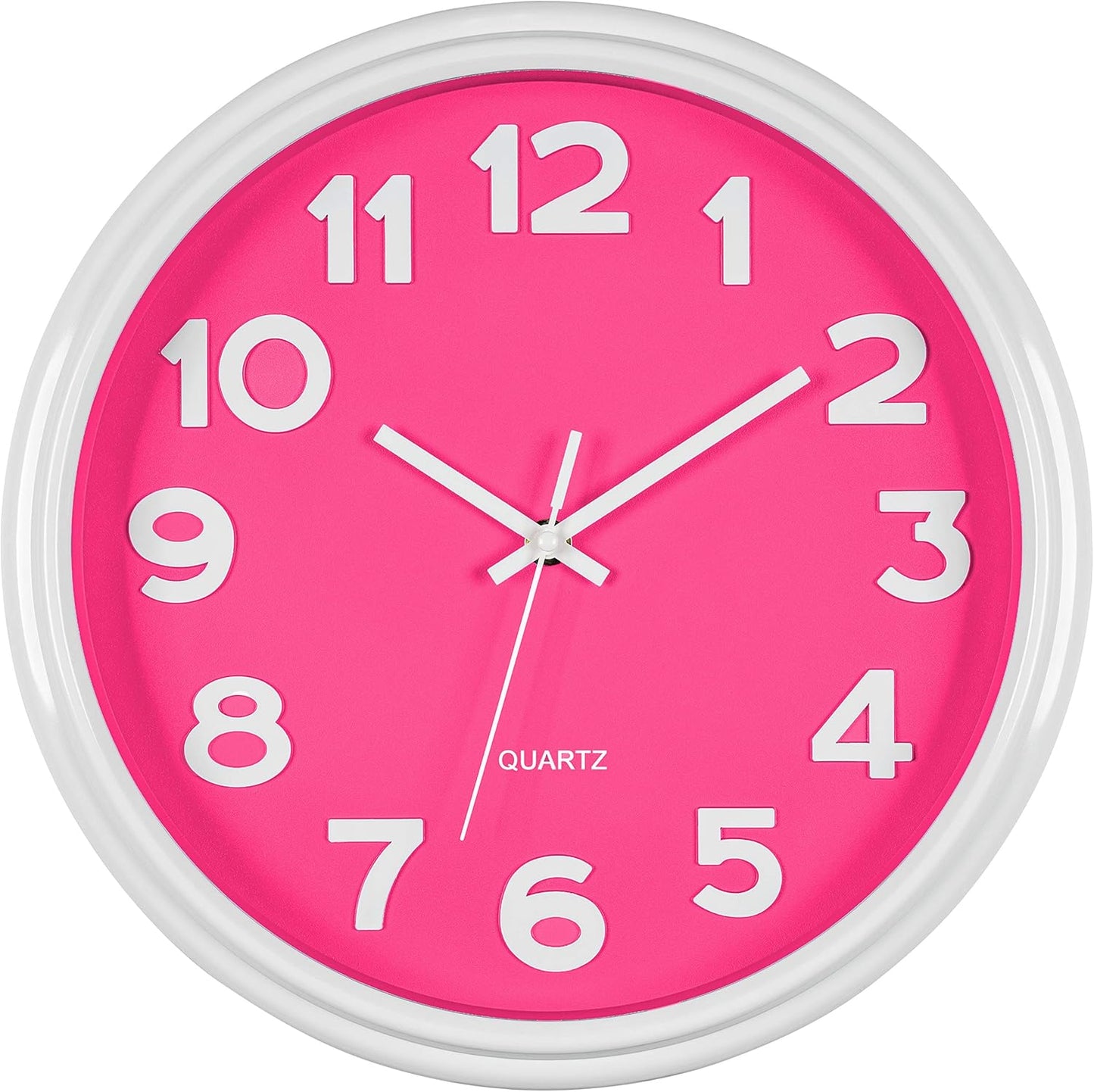 Bernhard Products Pink Wall Clock 12.5 Inch Silent Non-Ticking Modern Stylish Quartz Clocks for Home Kitchen Office Bedroom Girl's Room Nursery Kids School Classroom Battery Operated, Easy to Read