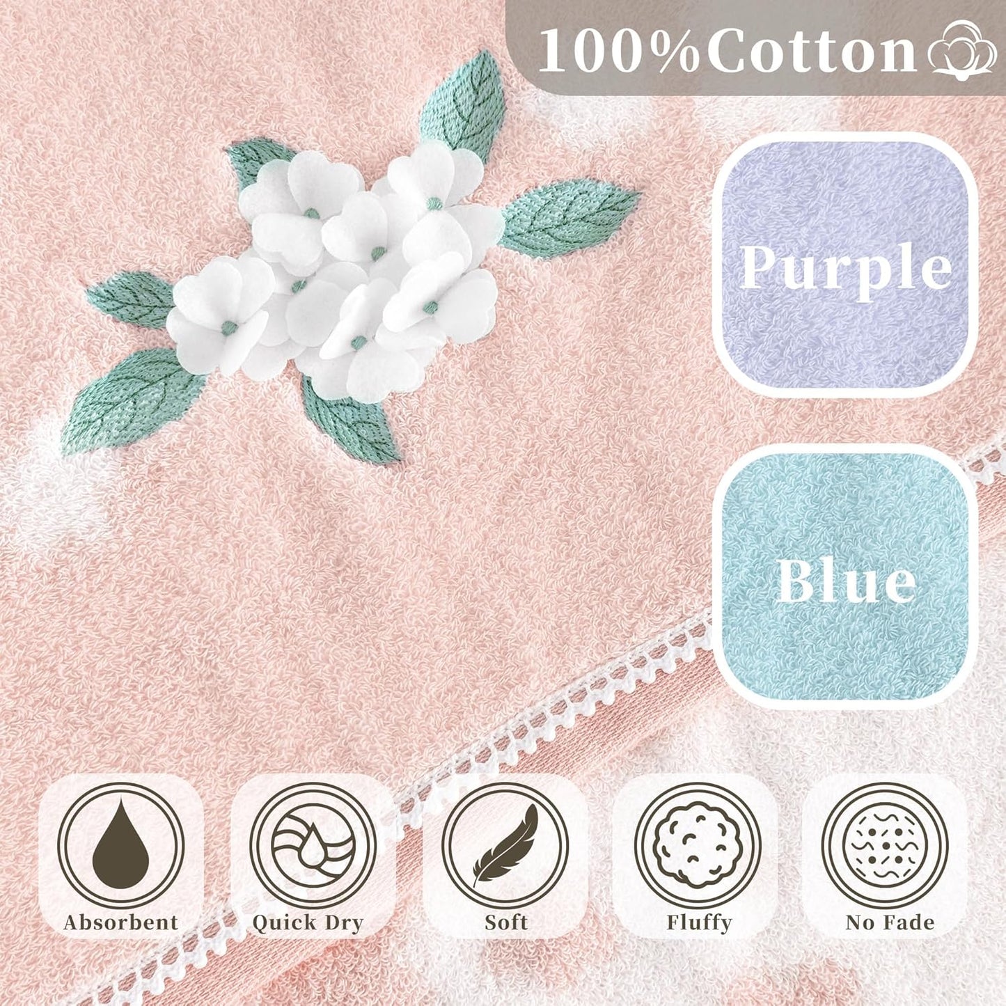 VOOVA & MOVAS Pink Bath Towels Set of 2, 28"x56" - 100% Cotton | Quick Dry | Soft | Absorbent | Lightweight, Flower Bath Towels for Bathroom & Guest, Luxury Shower Towel, Pink