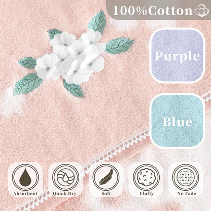 VOOVA & MOVAS Pink Bath Towels Set of 2, 28"x56" - 100% Cotton | Quick Dry | Soft | Absorbent | Lightweight, Flower Bath Towels for Bathroom & Guest, Luxury Shower Towel, Pink