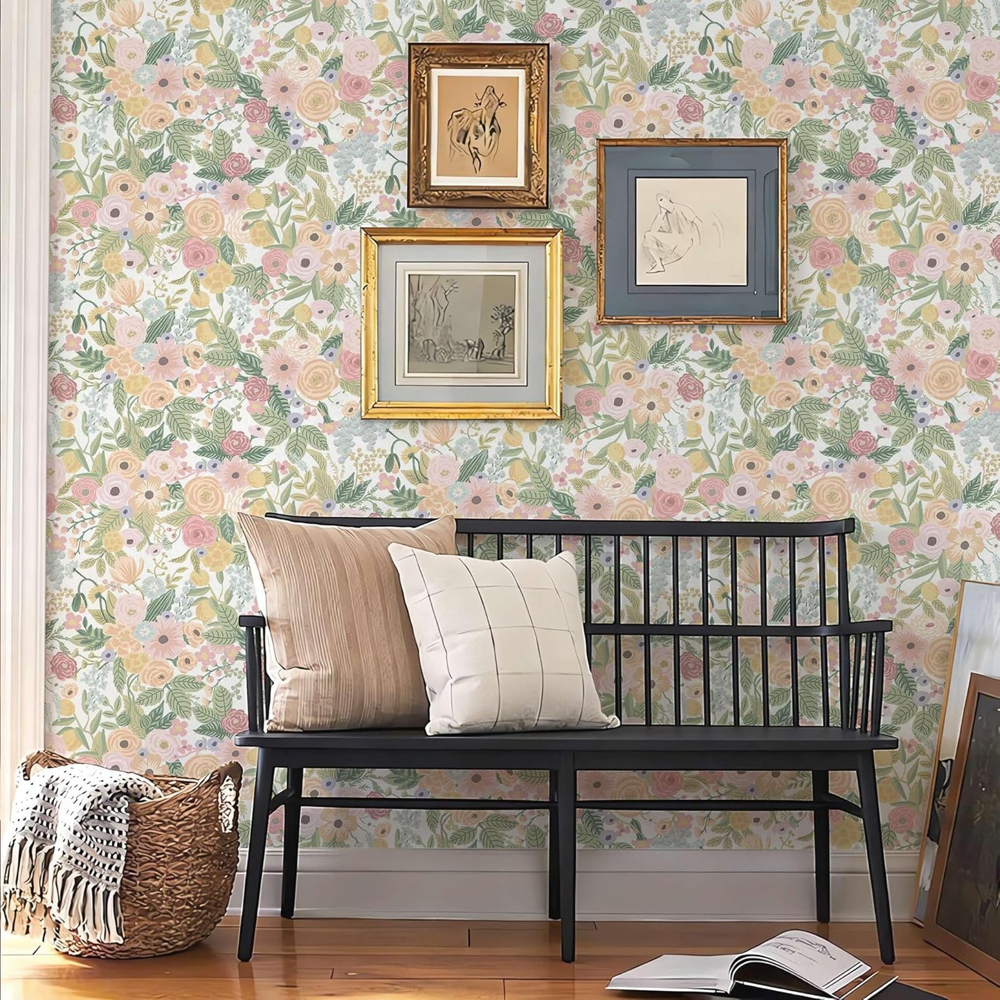 Ismoon Peel and Stick Wallpaper Boho Pink Floral Contact Paper 16.1" x 78.7"Removable Self-Adhesive Stick on Wall Paper for Cabinets Girls Renter Friendly Vinyl Decor