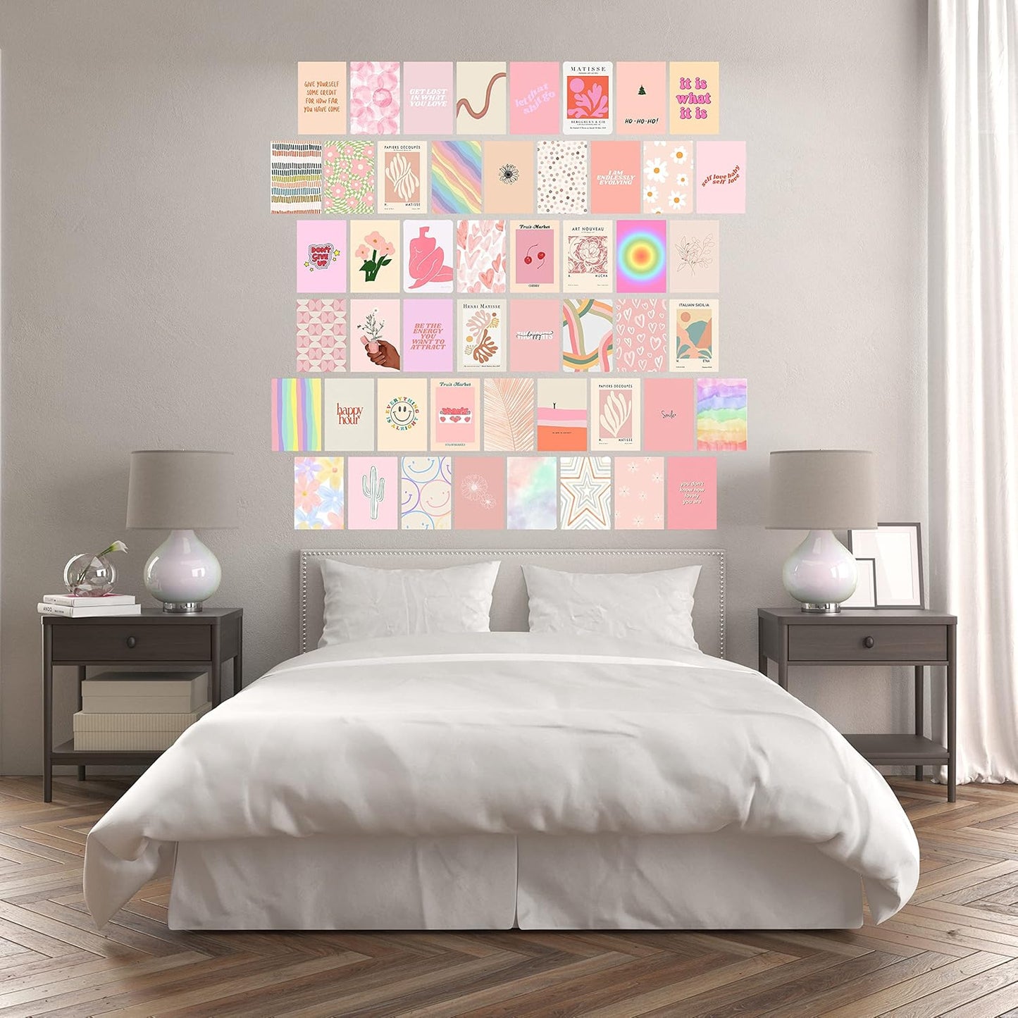 EDUS Pink Danish Pastel Room Decor, Wall Collage Kit, Aesthetic Posters Prints for Teen Girls, Dorm, 50pcs (4x6 inch), Trendy Wall Art