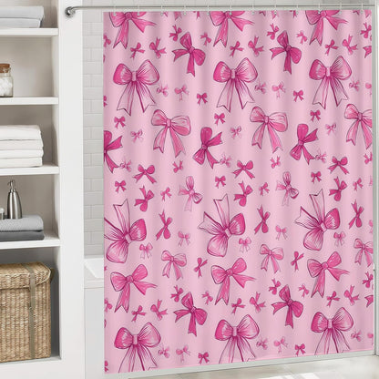 SDIII Pink Bow Shower Curtain Set 72x72 Inch, Waterproof Microfiber Cute Pink Shower Curtain Set Bowknot for Aesthetic Princess Themed Bathroom Decor