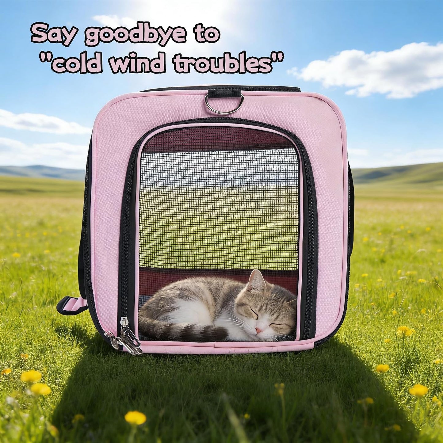 YUNIQUE Soft-Sided Cat & Dog Carrier for Pets Up to 15 Lbs, Airline Approved Collapsible Travel Puppy Carrier with Lightweight Fabric Design (Pink)