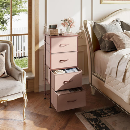 WLIVE 4 Drawers Dresser for Bedroom, Pink Rose Gold Fabric Clothes Storage Organizer Unit, Dresser for Hallway, Entryway, Closets, Sturdy Steel Frame, Wood Top