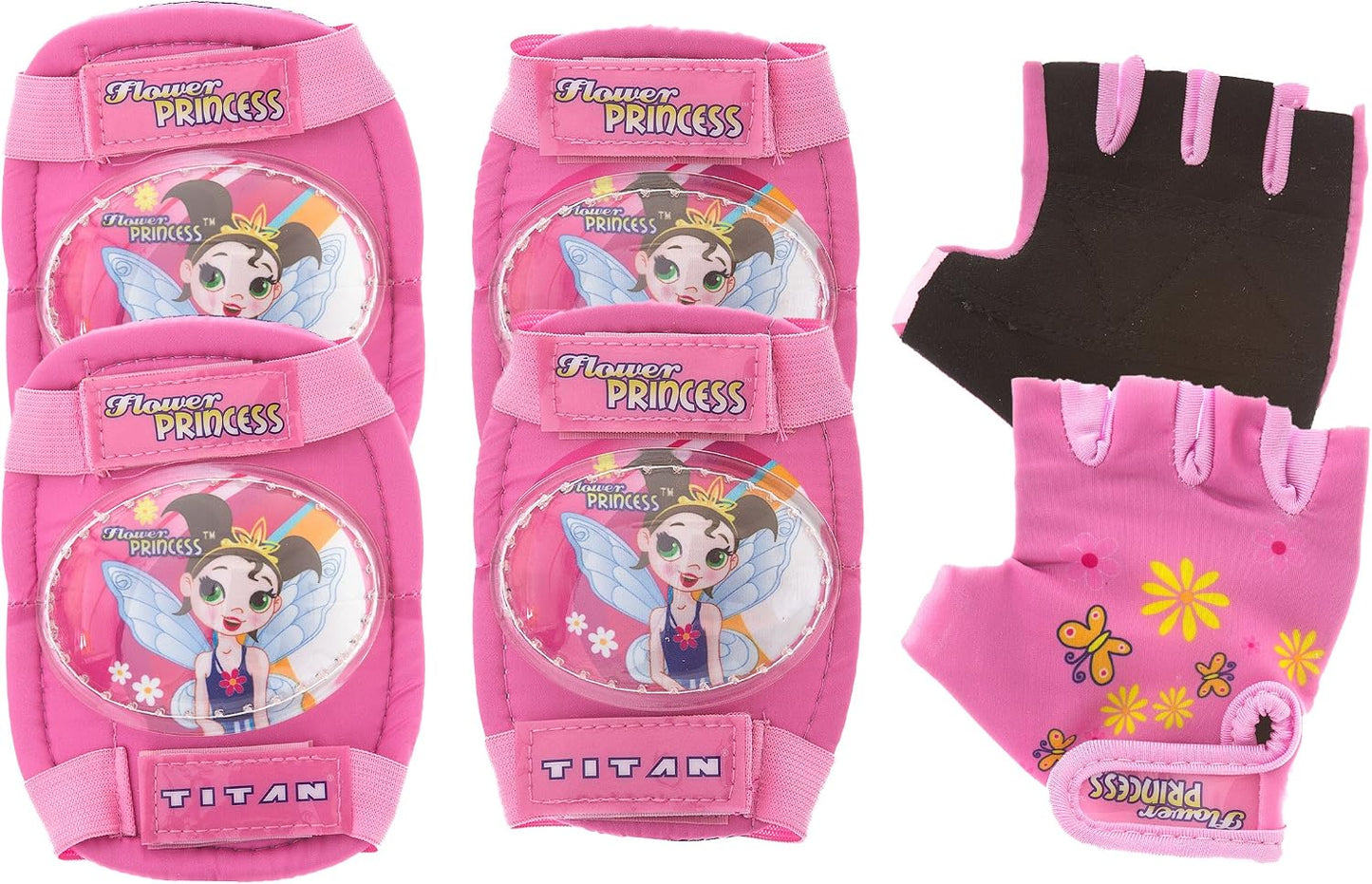 TITAN Flower Princess Multi-Sport Protective Pink Pad Set, Elbow Knee and Wrist Guards, Small-Medium