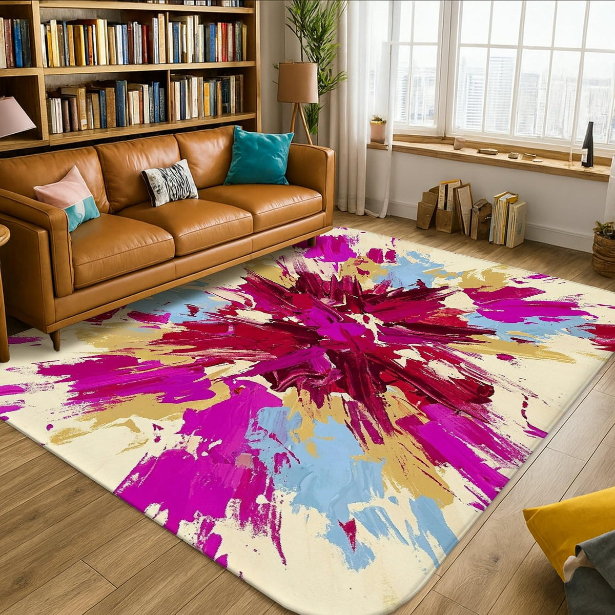 Explosion Area Rug, Modern Contemporary Brush Patterns Abstract None Peach Non-Slip Rectangle Floor Carpets Edge Binding Rugs for Living Room Bedroom Classroom College Dorm Decor 5' X 7'