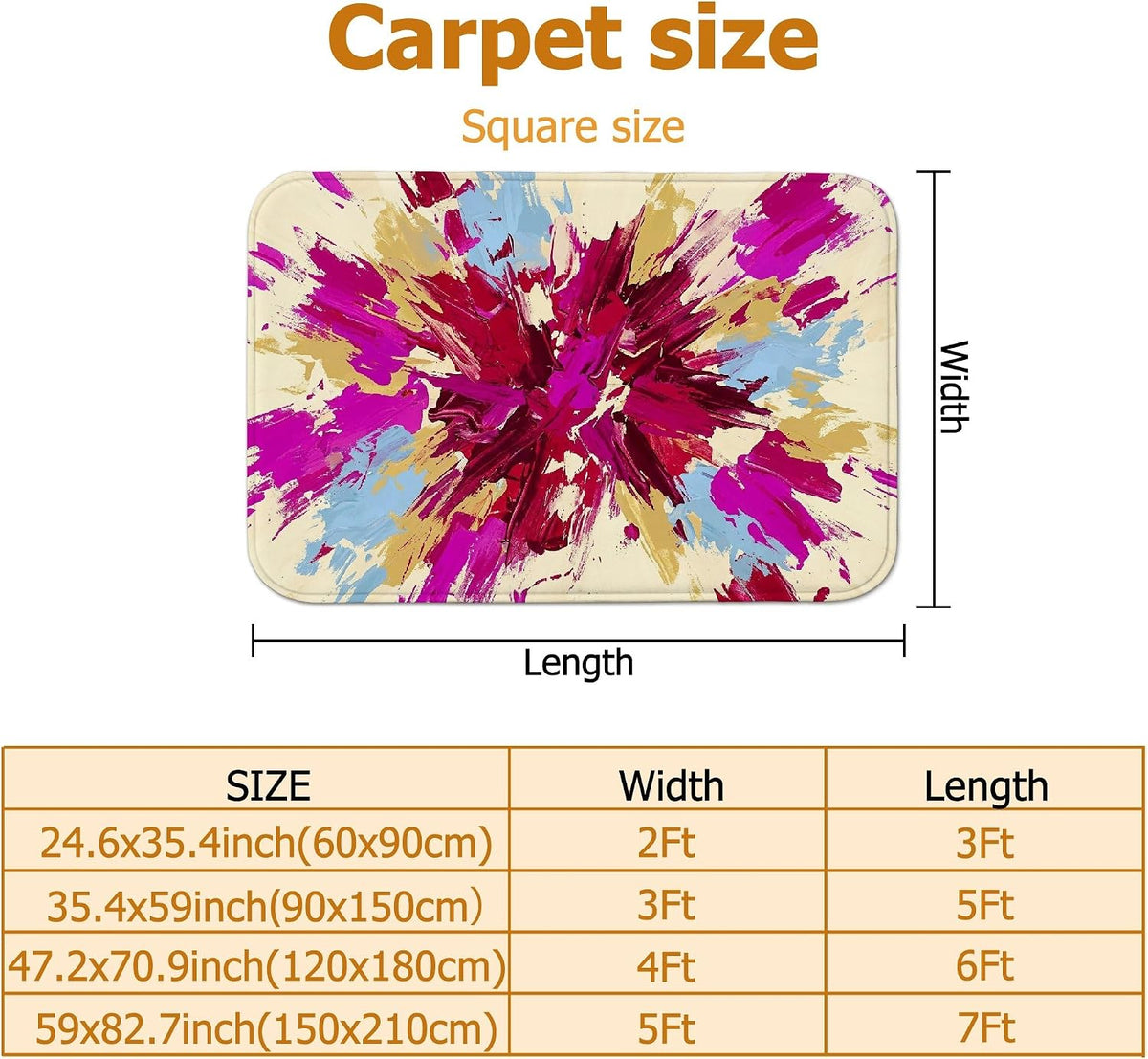 Explosion Area Rug, Modern Contemporary Brush Patterns Abstract None Peach Non-Slip Rectangle Floor Carpets Edge Binding Rugs for Living Room Bedroom Classroom College Dorm Decor 5' X 7'
