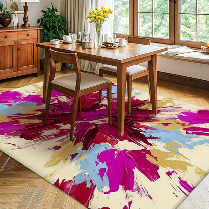 Explosion Area Rug, Modern Contemporary Brush Patterns Abstract None Peach Non-Slip Rectangle Floor Carpets Edge Binding Rugs for Living Room Bedroom Classroom College Dorm Decor 5' X 7'
