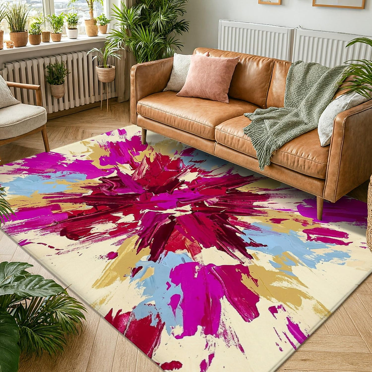 Explosion Area Rug, Modern Contemporary Brush Patterns Abstract None Peach Non-Slip Rectangle Floor Carpets Edge Binding Rugs for Living Room Bedroom Classroom College Dorm Decor 5' X 7'