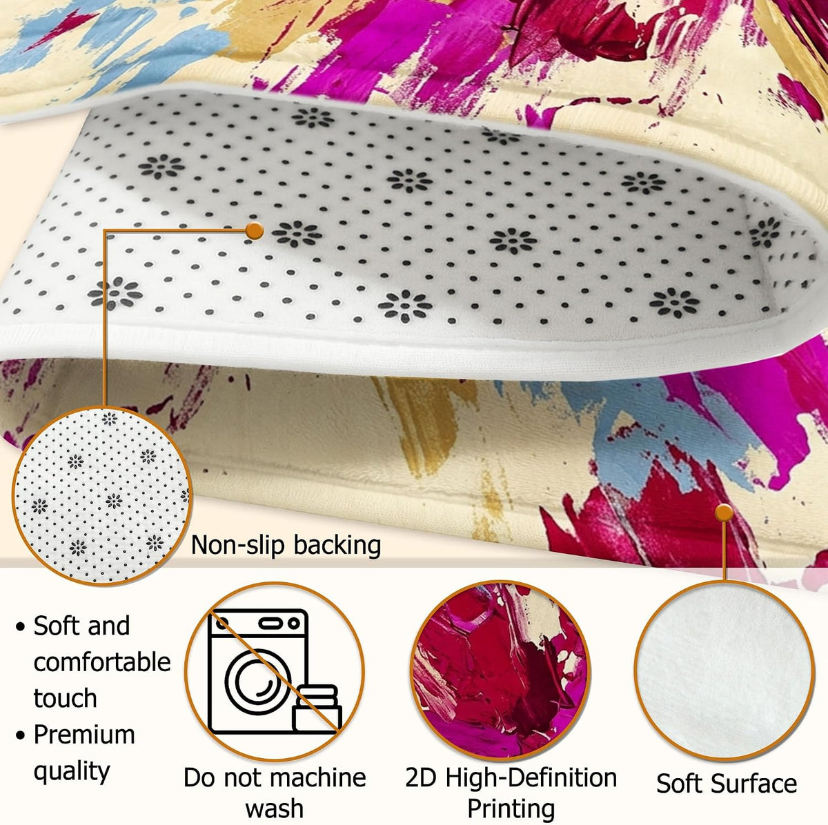 Explosion Area Rug, Modern Contemporary Brush Patterns Abstract None Peach Non-Slip Rectangle Floor Carpets Edge Binding Rugs for Living Room Bedroom Classroom College Dorm Decor 5' X 7'