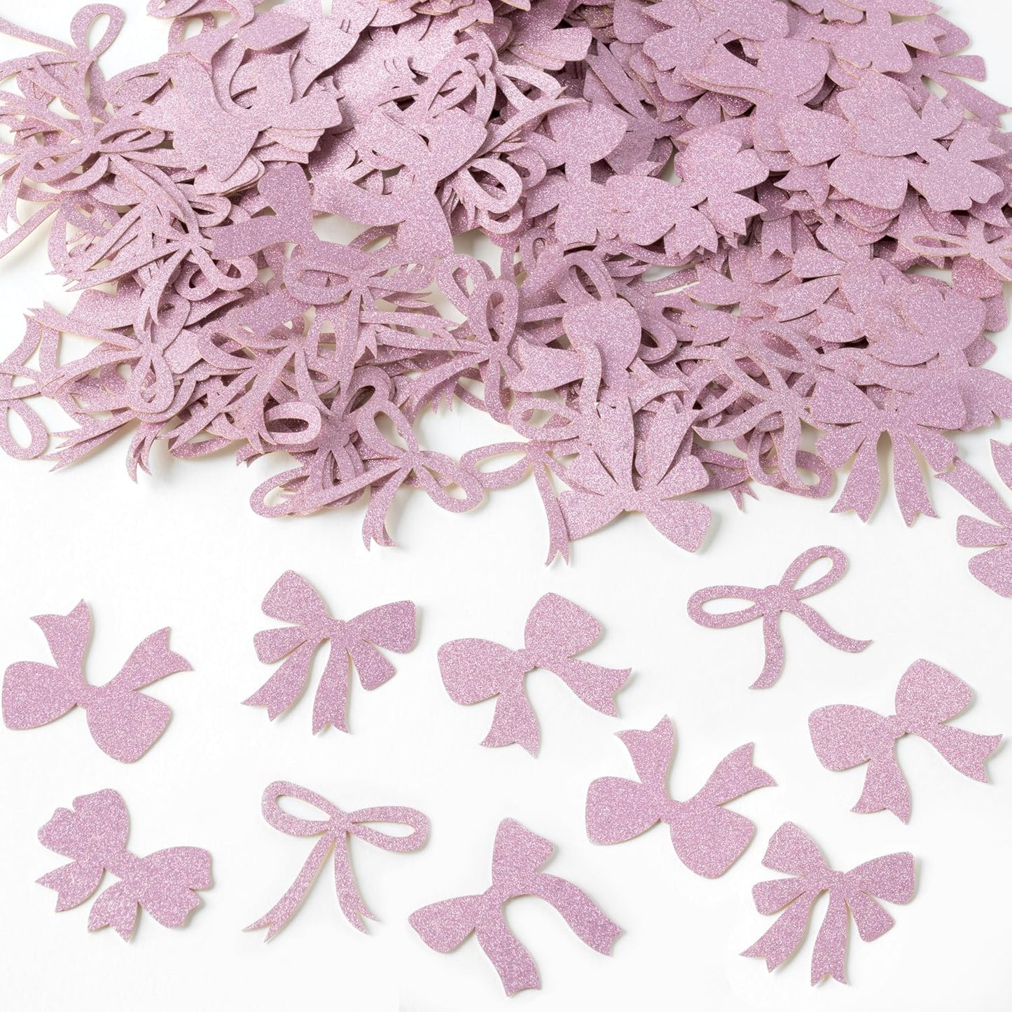 BeYumi Pink Bows Table Confetti - 300Pcs Back to School Coquette Pink Bows Table Decorations Glitter Girl Bow Theme Paper Confetti Decor Birthday Bridal Baby Shower Wedding Bachelorette Party Supplies