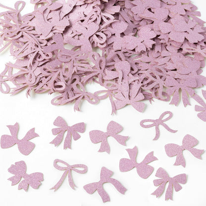 BeYumi Pink Bows Table Confetti - 300Pcs Back to School Coquette Pink Bows Table Decorations Glitter Girl Bow Theme Paper Confetti Decor Birthday Bridal Baby Shower Wedding Bachelorette Party Supplies