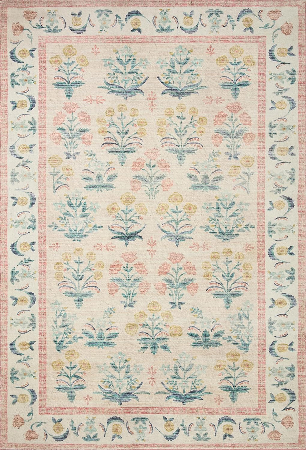 Loloi Rifle Paper Co. Eden Collection EDE-01 Mughal Rose Blush 5'-0" x 7'-6" Area Rug feat. CloudPile™