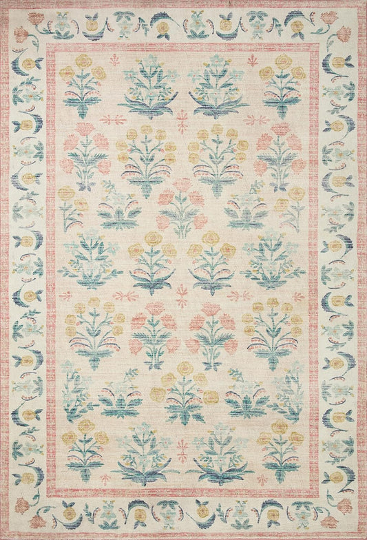 Loloi Rifle Paper Co. Eden Collection EDE-01 Mughal Rose Blush 5'-0" x 7'-6" Area Rug feat. CloudPile™
