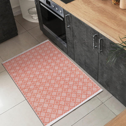 Cotton Diamond Woven Area Rug 2x3 Feet - Dusty Pink, Non Slip Soft Decorative Farmhouse Décor Floor Rugs Ideal for Entryway, Kitchen, Patio | Peach Sturdy Accent Balcont Throw Door Mat for Washable