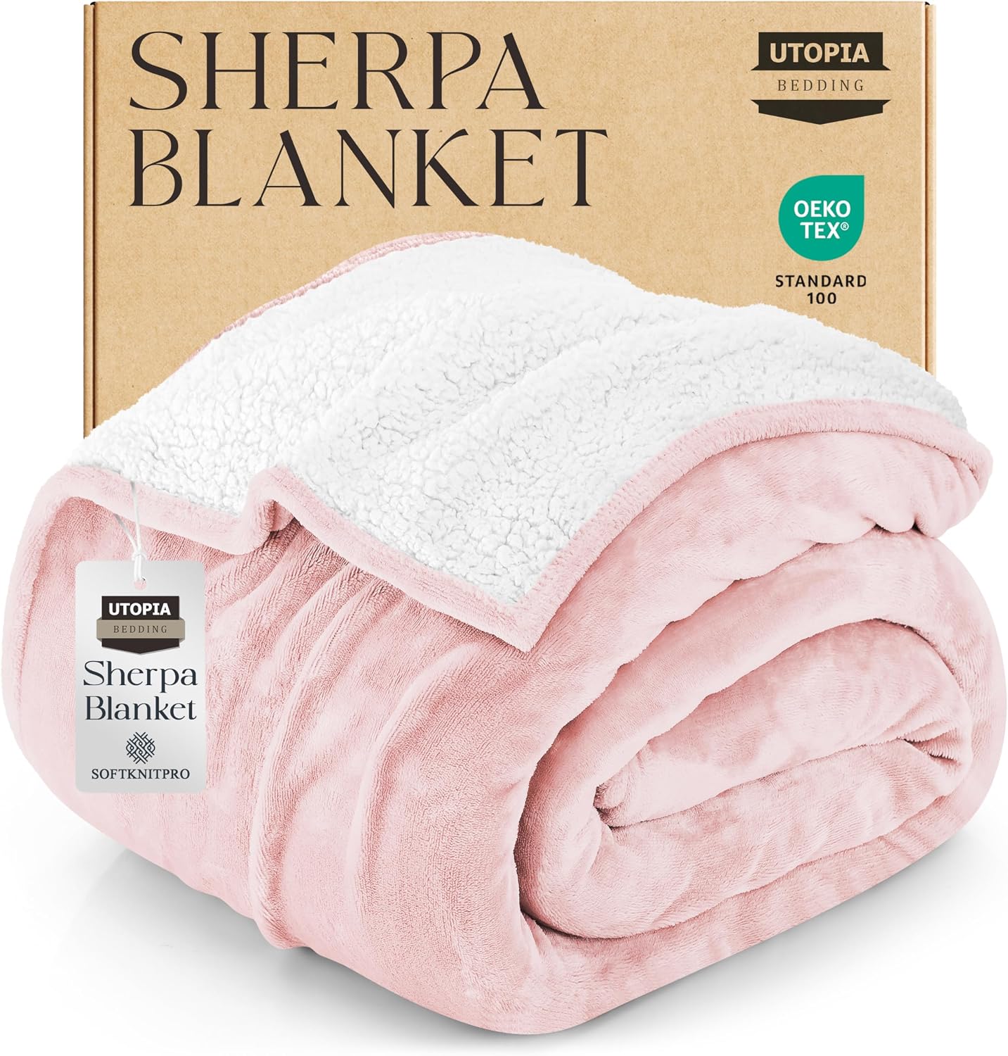 Utopia Bedding Sherpa Blanket Full Size (Pink, 90x84 Inches) - Soft Lightweight Plush Fleece Reversible Blanket for Bed, Sofa, Couch, Camping and Travel
