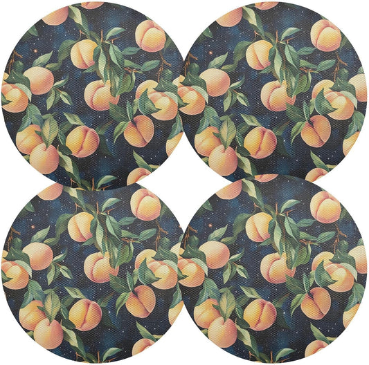 Peach Pattern Round Placemats, 1 Pack Heat Stain Scratch Resistant Table Placemats, Easy to Clean Table Mats for Dining Table 15.4 in