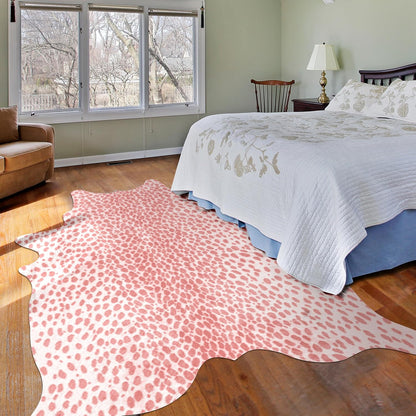 Leopard Print Rug, Animal Print 4.6x5.2 Feet Cowhide Rug for Living Room Bedroom Cow Hide Cheetah Faux Fake Antelope Deer Western Rustic Pink (Pink, 4.6x5.2ft)