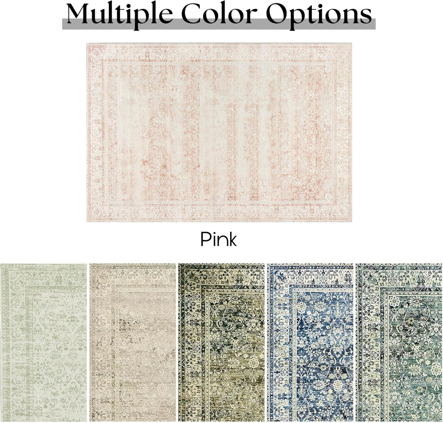 Pink Nursery Rug for Baby Girl 5 x 7 Neutral Blush Pink Boho Cute Floral Foldable Machine Washable Low Pile Soft Surface Carpet Area Rugs for Living Room Bedroom Dorm Kids Playroom,5x7