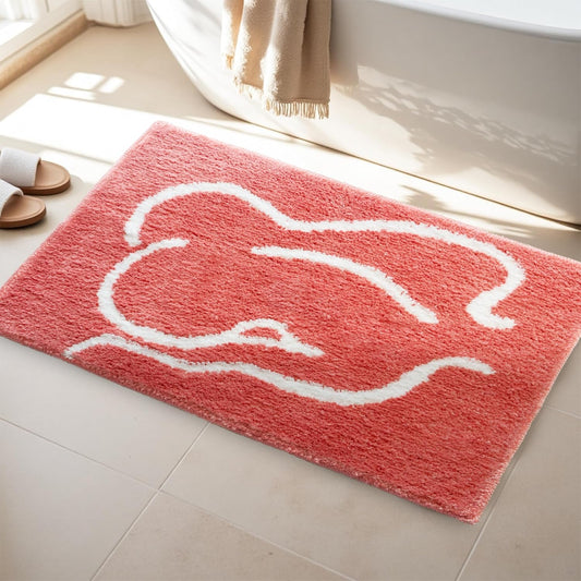 Minimalist Coral Abstract Line Art Woman Bathroom Mat, 17"x25" Extra Soft and Absorbent Microfiber Bath Rug, Non-Slip TPR Back, Plush Shaggy Bath Carpet for Floor
