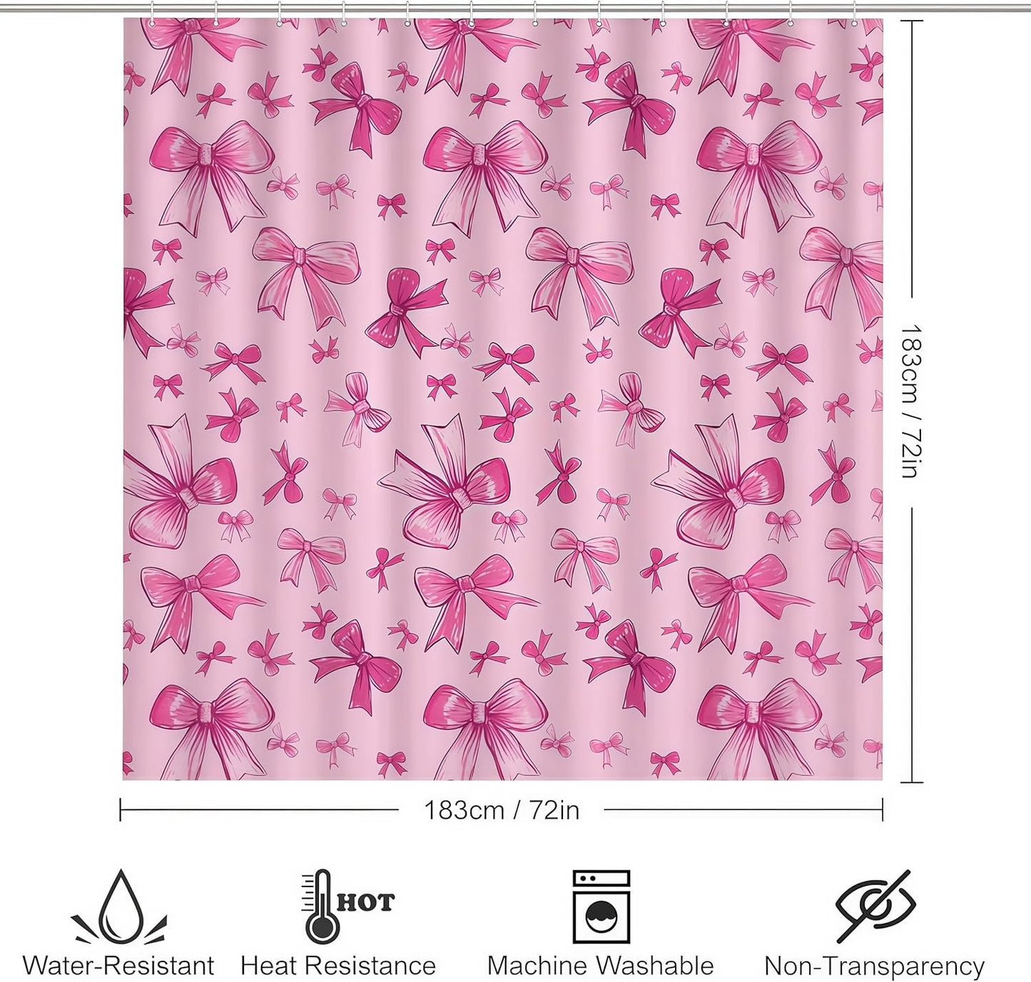 SDIII Pink Bow Shower Curtain Set 72x72 Inch, Waterproof Microfiber Cute Pink Shower Curtain Set Bowknot for Aesthetic Princess Themed Bathroom Decor