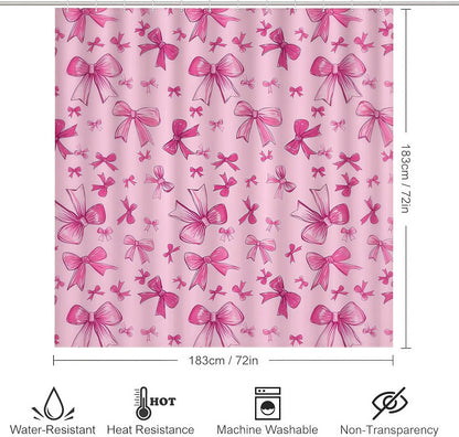 SDIII Pink Bow Shower Curtain Set 72x72 Inch, Waterproof Microfiber Cute Pink Shower Curtain Set Bowknot for Aesthetic Princess Themed Bathroom Decor