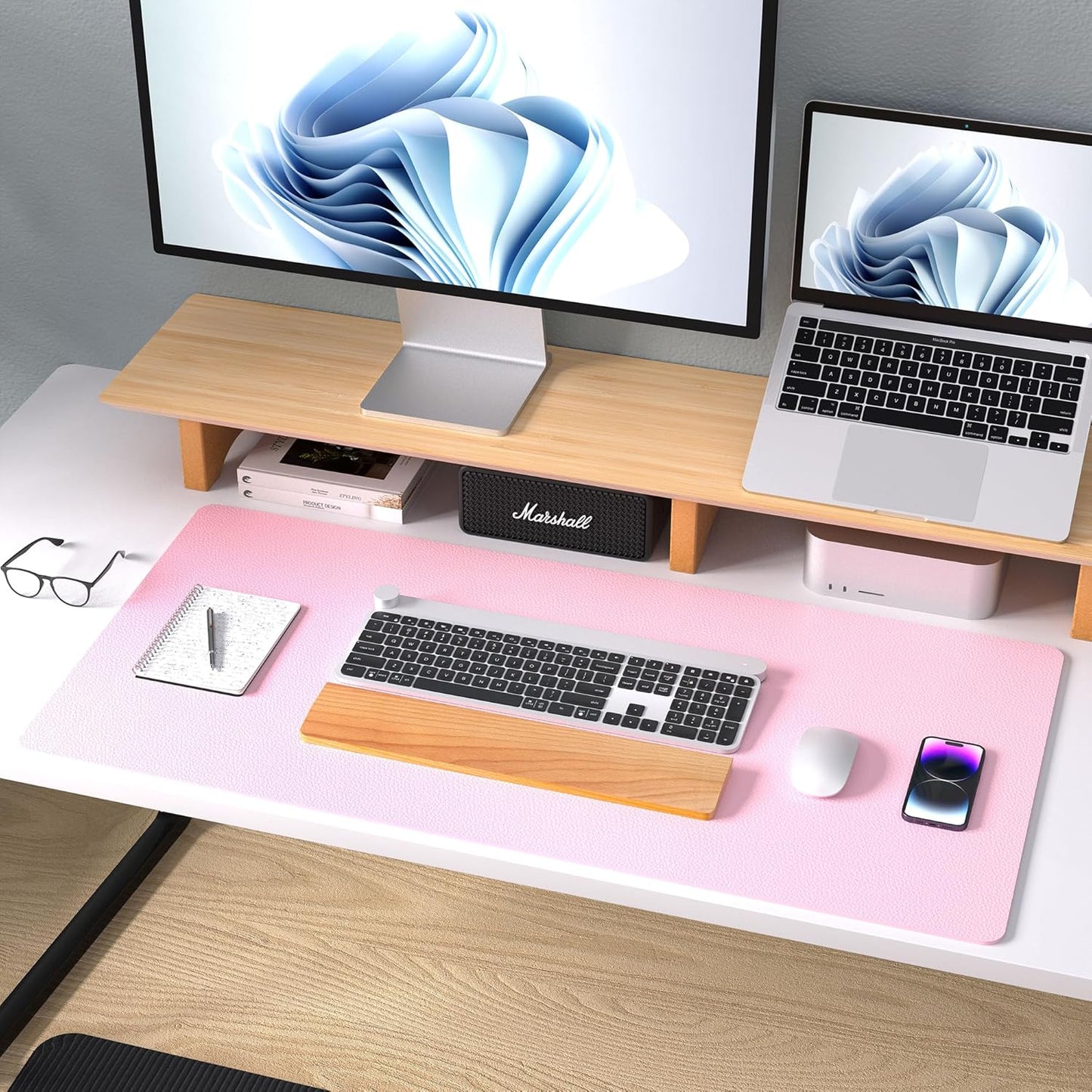 Aothia Leather Desk Pad Protector, Mouse Pad, Office Desk Mat, Non-Slip PU Leather Desk Blotter, Laptop Desk Pad, Waterproof Desk Writing Pad for Office and Home (23.6" x 13.7", Fairy Pink)