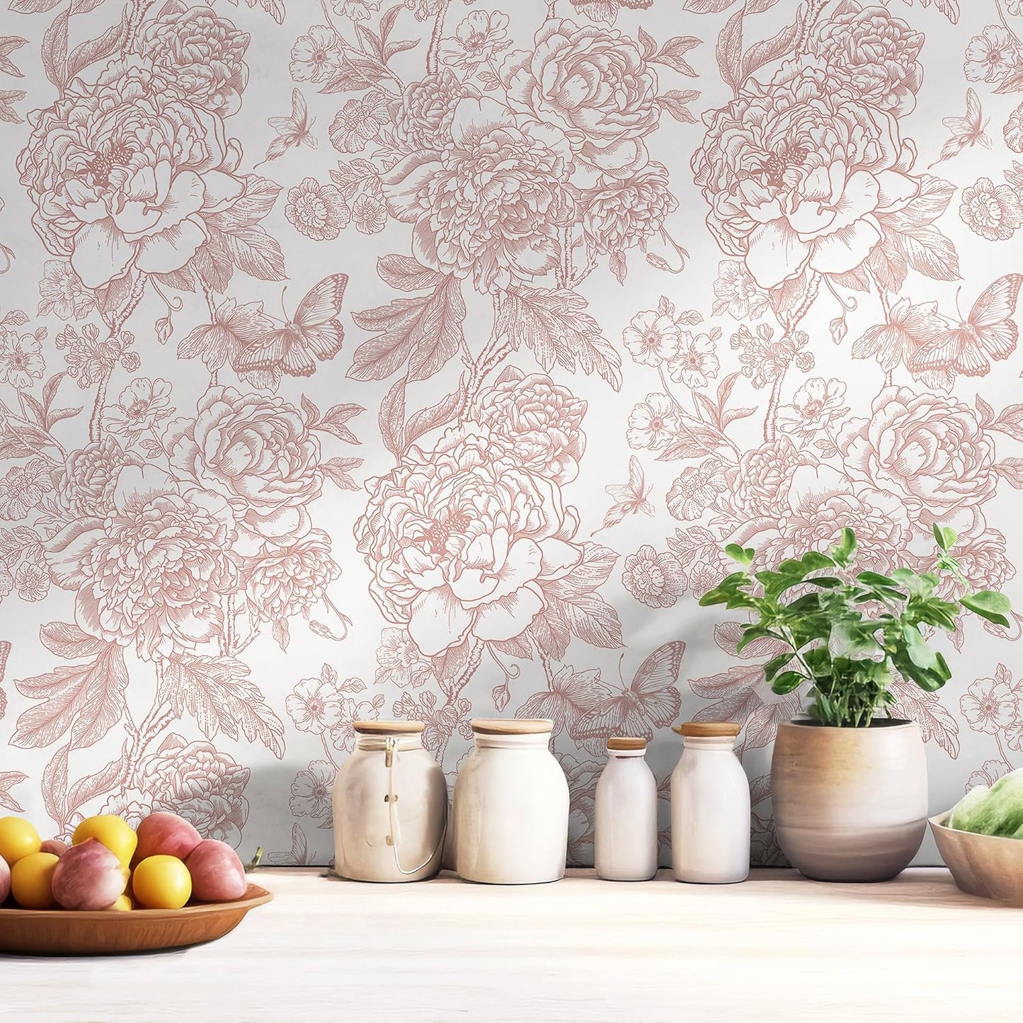 Safiyya Floral Peel and Stick Wallpaper Pink and White Contact Paper Boho Wallpaper for Bedroom Peony Wall Paper for Bathroom Removable Self Adhesive Vinyl Rolls 17.3''×78.7''