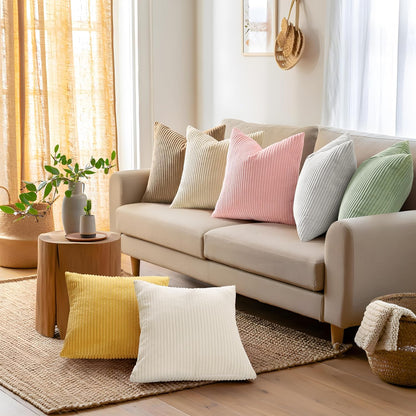 Mecatny Corduroy Summer Decorative Throw Pillow Covers 18x18 Set of 2 for Sofa Living Room, Soft Neutral Boho Couch Pillow Covers for Home Decor, Pink