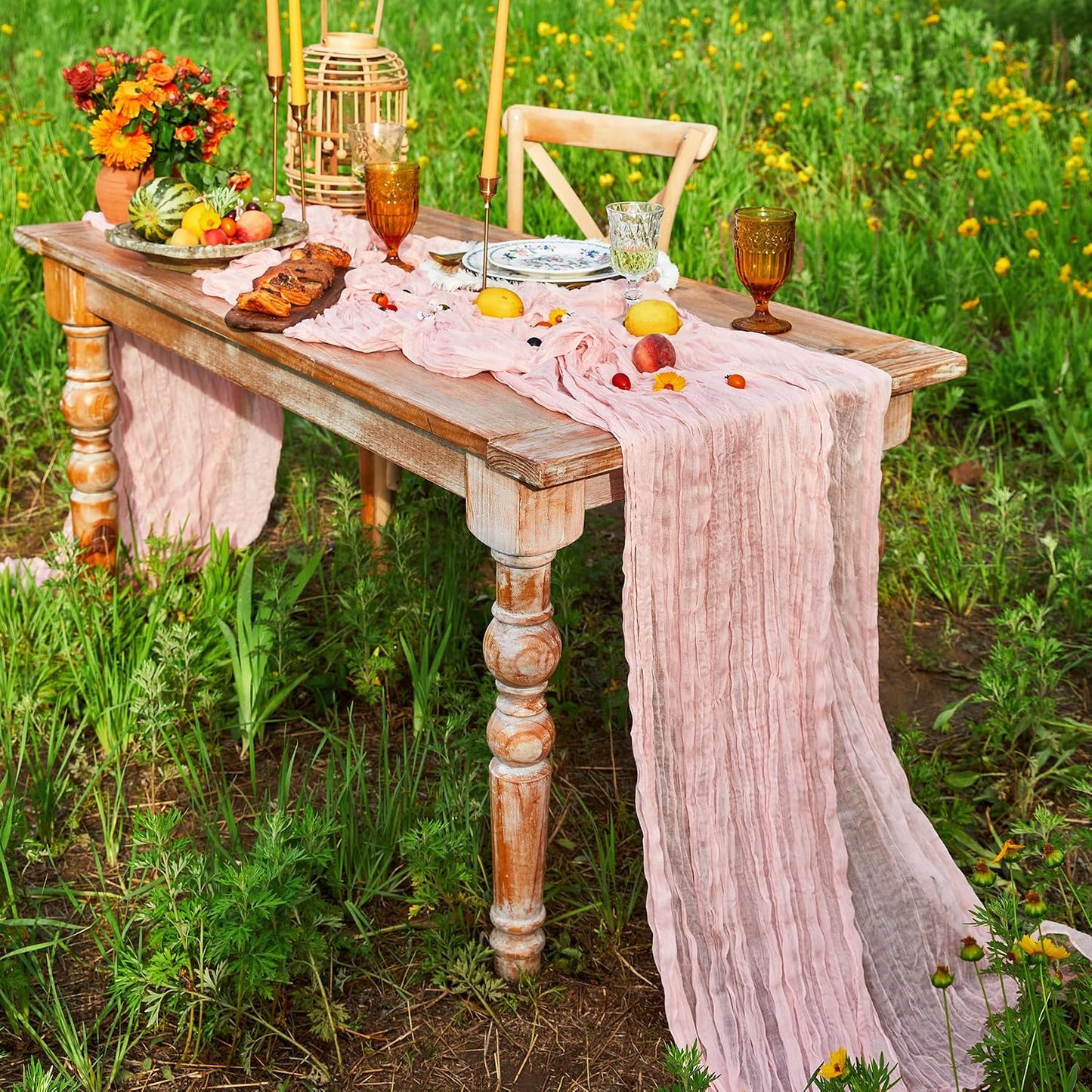 DOLOPL Pink Table Runner for Bridal Shower Decorations,10FT – Blush Pink Cheese Cloth Table Runner for Baby Shower, Wedding, Gender Reveal Party Decorations