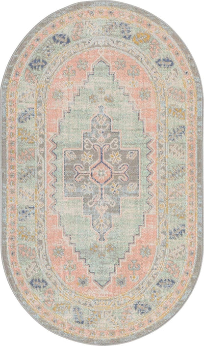 Unique Loom Whitney Collection Area Rug - Geneva (3' 3" x 5' 3" Oval, Pink/ Blue)