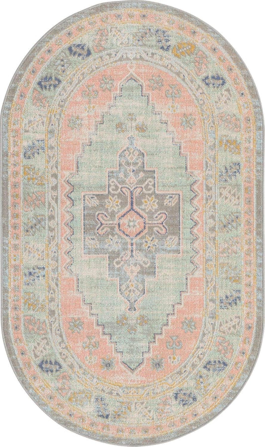 Unique Loom Whitney Collection Area Rug - Geneva (3' 3" x 5' 3" Oval, Pink/ Blue)