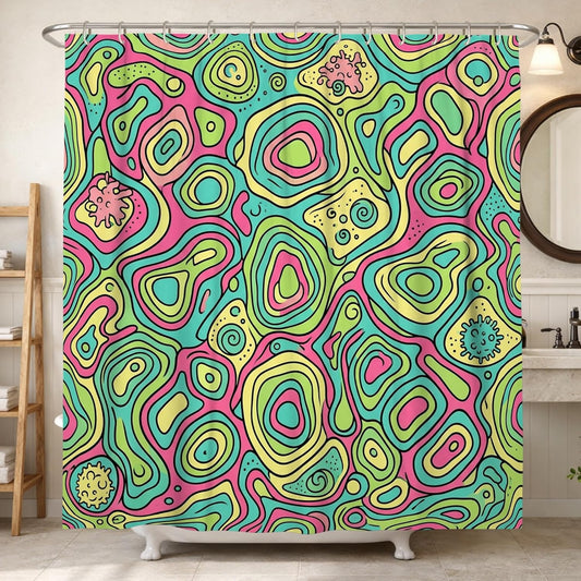 Swirls Shower Curtain, Modern Abstract Dots Curves Summer Peach Washable with Hooks Bathtub Cloth Curtains Decor for Toile Bathroom Dorm 72x72 Inch