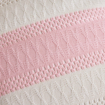 Soft Cotton Boho Lumbar Throw Pillow Covers Set of 2, Natural White/Contrast Light Pink 12x20 Inch, Light Pink Farmhouse Decorative Cushion Covers for Sofa Bed Living Room Home Decor