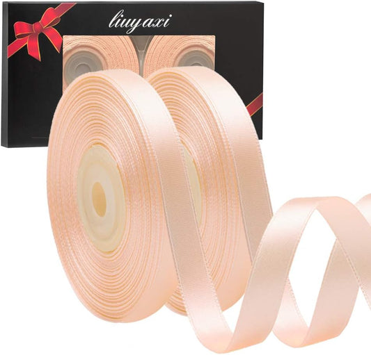 Solid Color Double Faced Peach Satin Ribbon 1/2" X 50 Yards, Ribbons Perfect for Crafts, Wedding Decor, Bow Making, Sewing, Gift Package Wrapping and More