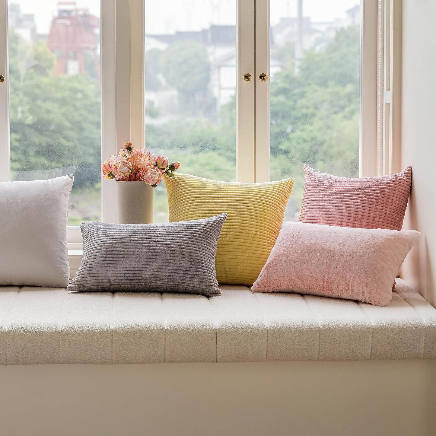 Home Brilliant Pink Pillow Covers 12x20 Decorations Plush Fluffy Faux Fur Throw Pillow Case Supersoft Oblong Cushion Cover for Teen Girls, 12 x 20 inch, Pink