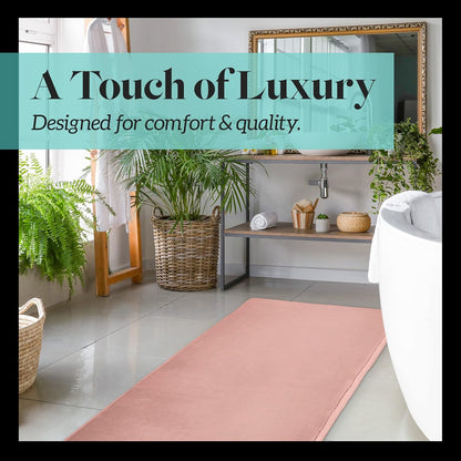 Memory Foam Bath Mat Non Slip Absorbent Super Cozy Velvet Bathroom Rug Carpet (22 inches X 42 inches, Peach)