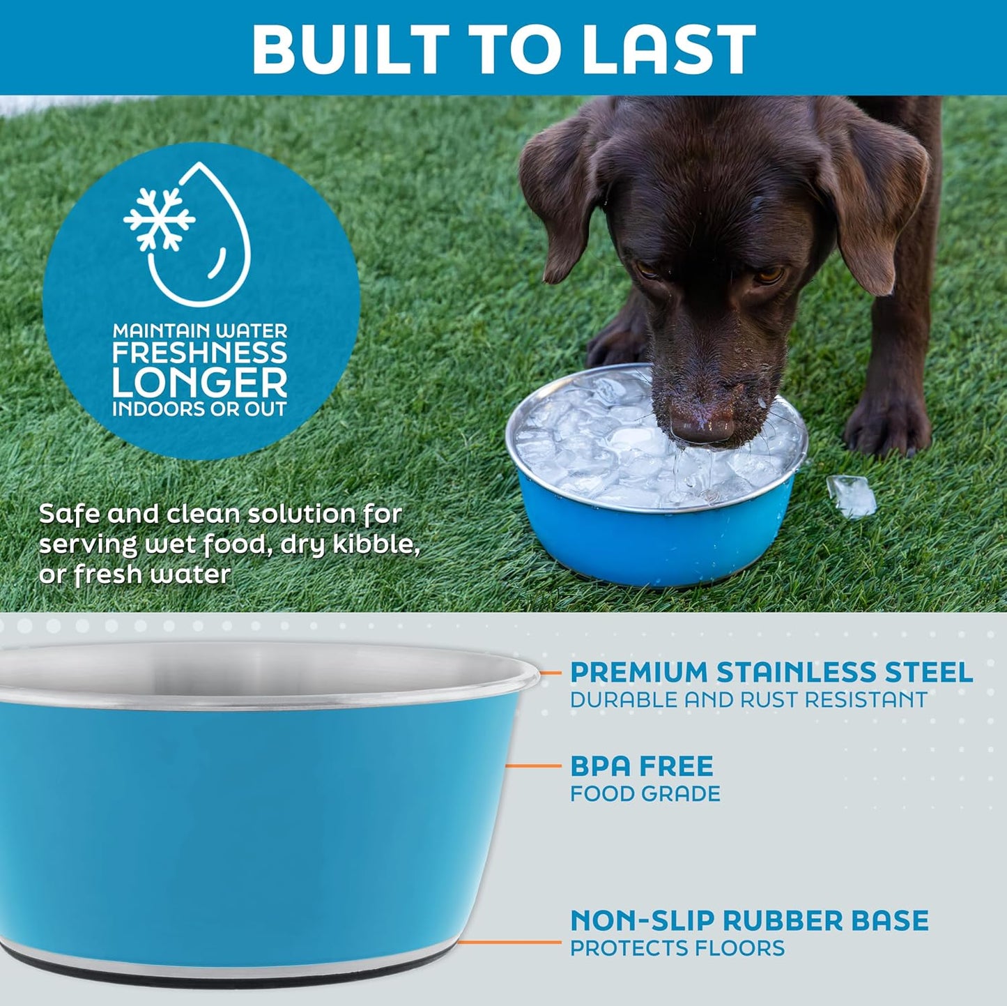 Master Pet Supply Stainless Steel Dog Bowls Set of 2 (64 Oz Each) with Non-Slip Rubber Base - Hyper Pink - Basic Dog Food Bowl Water & Food Bowls for Small Medium Large Dogs & Cats, Metal Dish