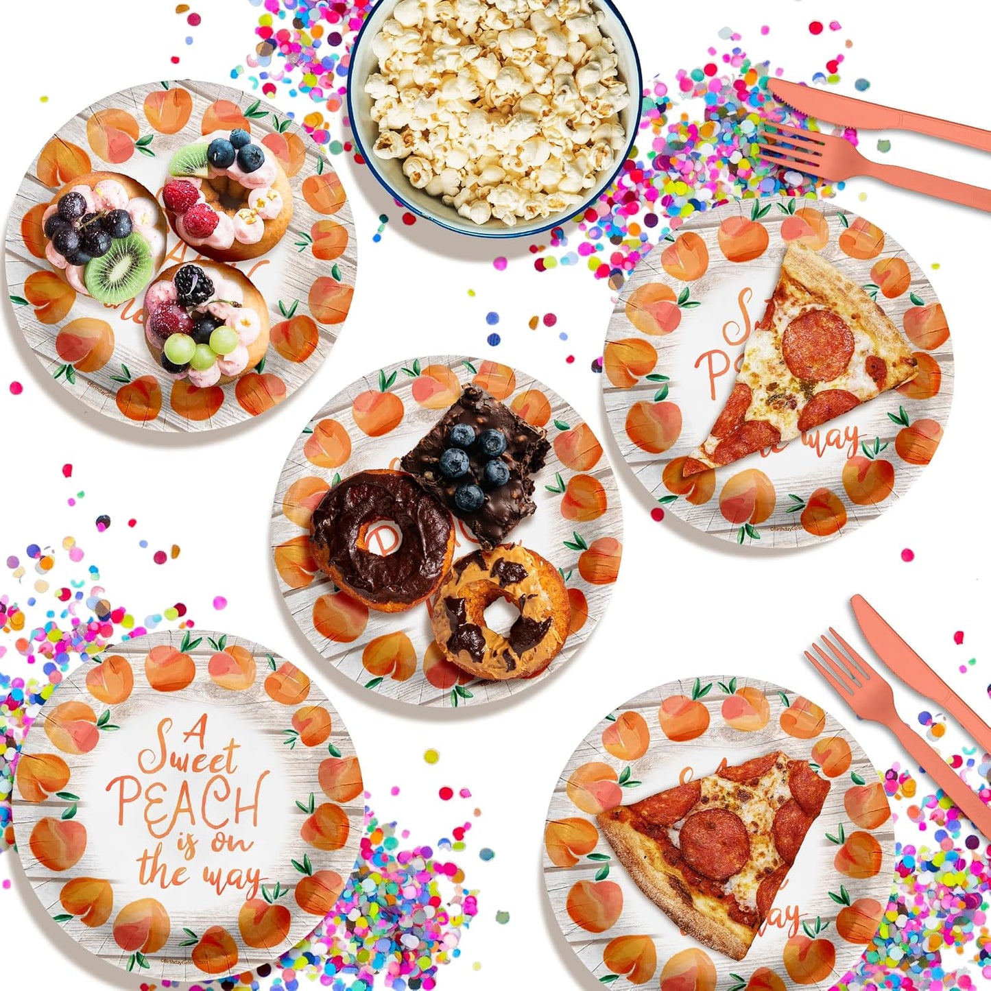 Birthday Galore Sweet Peach on the Way Gender Reveal Baby Shower – 32 Pieces Large 9" Round Disposable Paper Plates – Ideal for Vibrant, Bright Themes, Celebrations, Party Decorations & Special Events