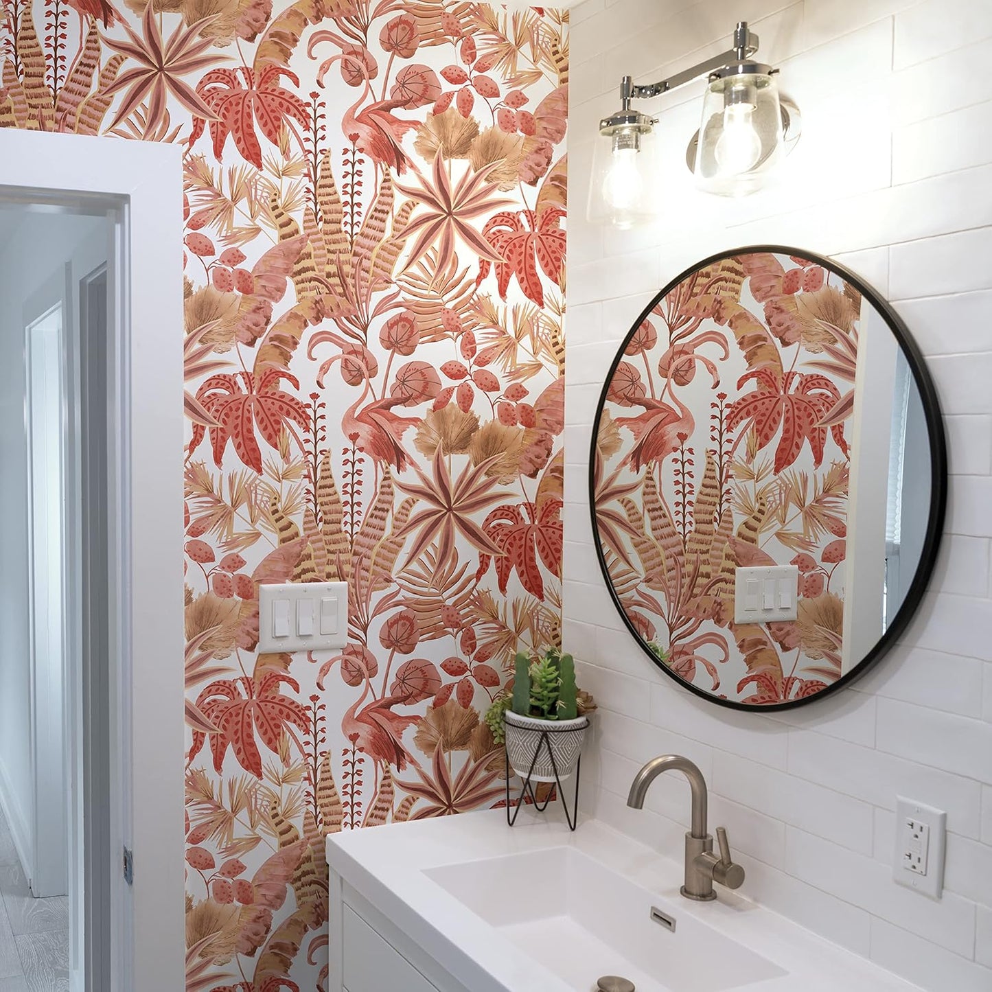 Tempaper Pink Flamingo Daydream Removable Peel and Stick Wallpaper, 20.5 in X 16.5 ft, Made in The USA