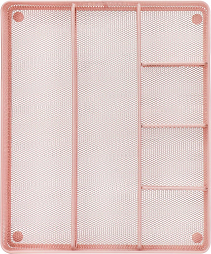Annova Desk Top Organizer Tray for Office Organization - Metal Mesh - Storage Tray with Dividers for Pens, Desktop Accessories, Bathroom, Kitchen, Makeup and Office Supplies (Large, Light Pink)