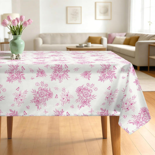 Rustic Pink Floral Tablecloth Waterproof, Watercolor Flower Table Cloth Rectangle Stain Resistant, Washable Table Cover for Home Kitchen Dining Party Decoration (60×104 Inch)