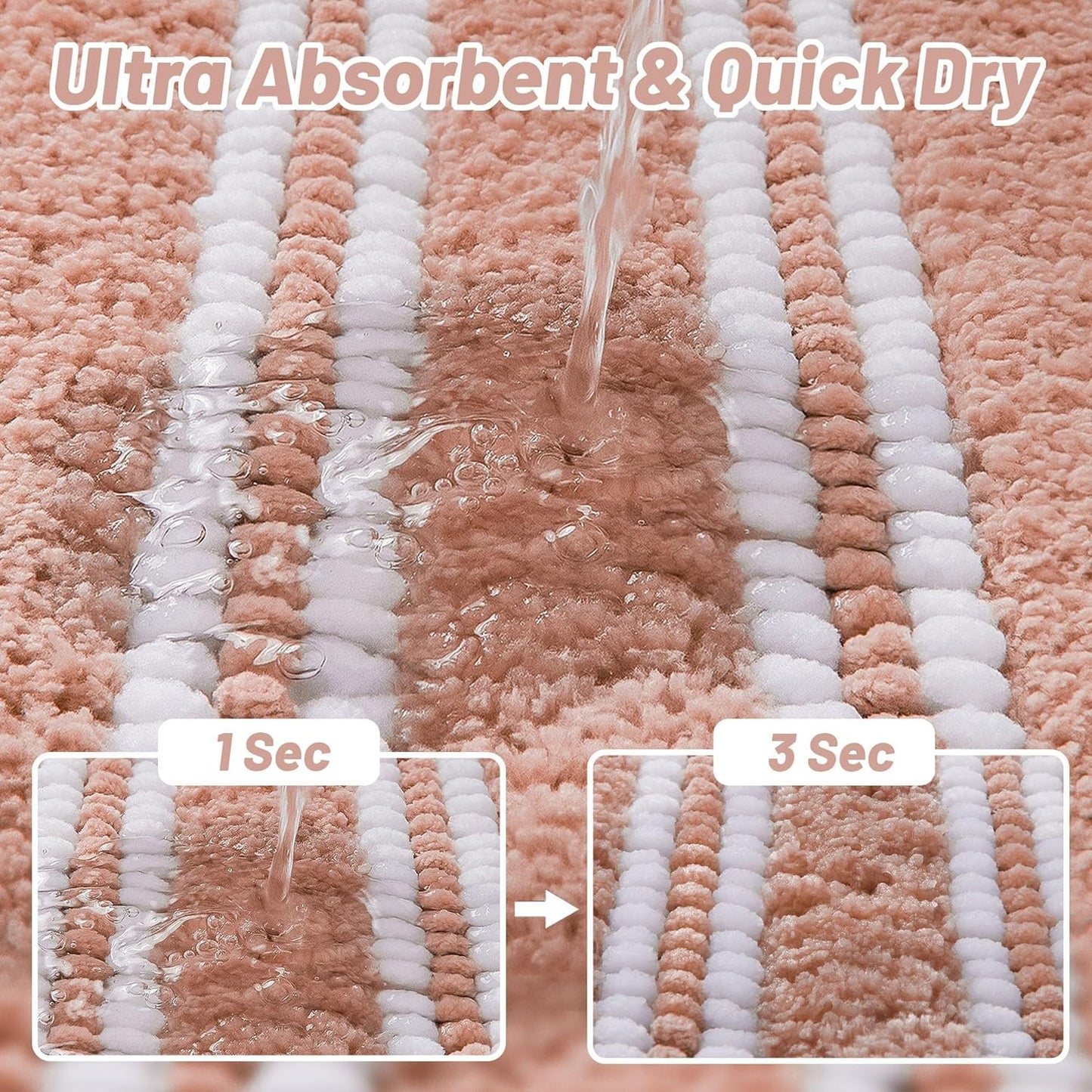 Tyrot Bathroom Rugs Non Slip Washable 24x17, Ultra Soft Super Absorbent Bath Rugs for Bathroom Floor, Shaggy Chenille Bath Rug, Microfiber Plush Quick Dry Bath Mat for Bathtub, Sink and Shower, Coral