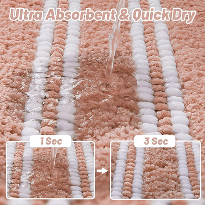 Tyrot Bathroom Rugs Non Slip Washable 24x17, Ultra Soft Super Absorbent Bath Rugs for Bathroom Floor, Shaggy Chenille Bath Rug, Microfiber Plush Quick Dry Bath Mat for Bathtub, Sink and Shower, Coral