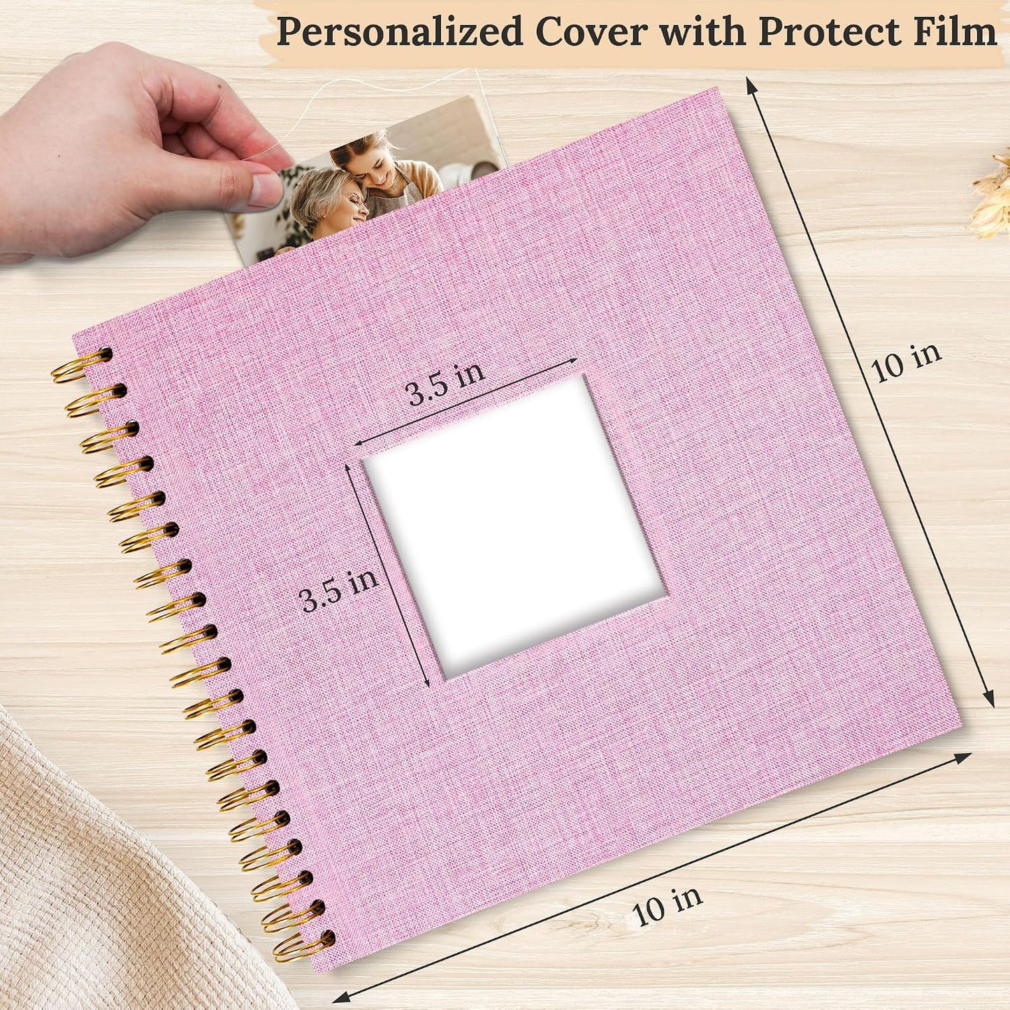 10 x 10 Inch Scrapbook Photo Album Linen Cover 20 Sheets/ 40 Pages, Hardcover Kraft White Pages Memory Book, for Travel Wedding Guest Book Christmas Baby Shower Fits 4x6 & Instant Photos, Pink
