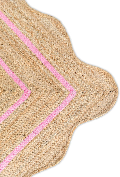 Wave Scalloped Natural Jute Rug - Boho Entryway Runner, Farmhouse Scallop, Light Pink (8'x10')